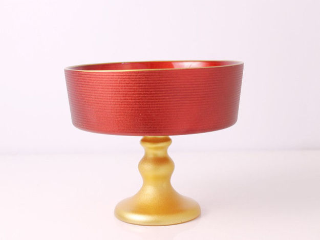 Slika Zdjela na stalku dekorativna staklo 16cm,crveno/zlatna