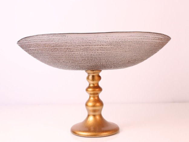 Slika Zdjela ovalna na stalku dekorativna staklo 30cm, brončana