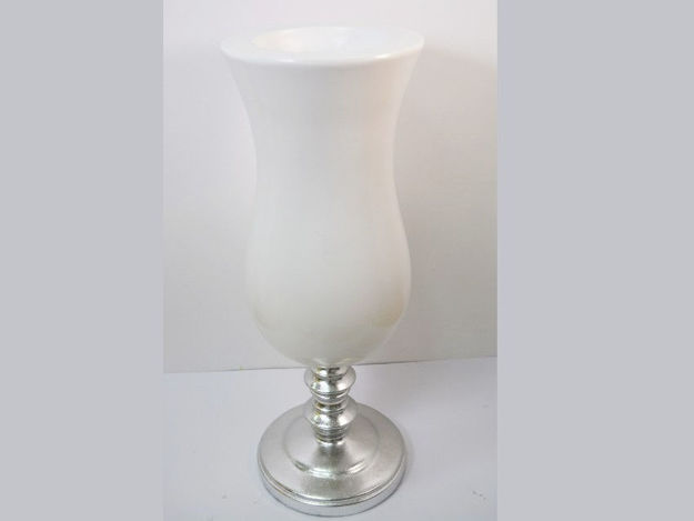 Slika Vaza dekorativna,33x33x90cm, fiber glass, sjaj bijela/srebrna