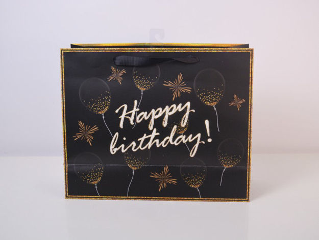Slika Vrećica ukrasna 32cmx26cmx12 cm, rođendanska, crna/zlatna