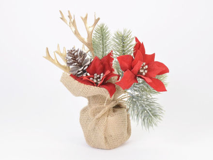 Slika Poinsettia/borovina u vrećici od jute 22 cm; crvena