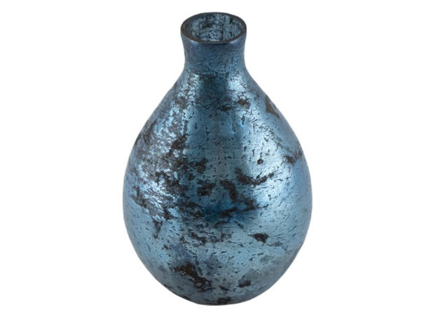Slika Staklo vaza boca h16 d10cm o2,5cm plava s efektom