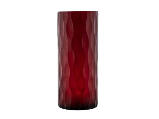 Slika Staklo vaza cilindar h22,5,d10cm valoviti uzorak - crvena