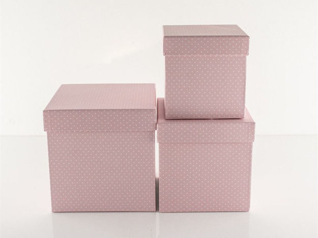 Slika Poklon kutija kockasta x3 kom baby roza s točkicama 16x16