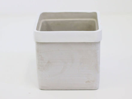 Slika Cement posuda kocka s bijelim rubom 12,5x12,5cm h12cm t.siva