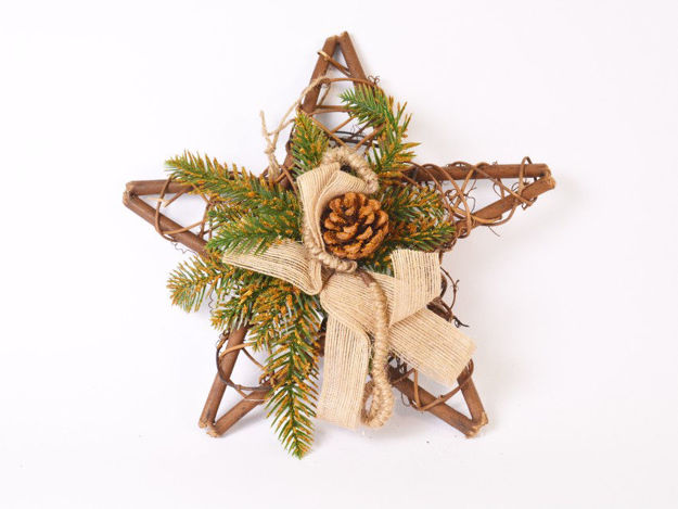 Slika Božićni ukras zvijezda s mašnom i šiškom 30 cm; natur