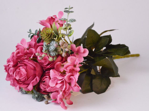 Slika Buket mix ruža i hortenzija 41 cm; ciklama