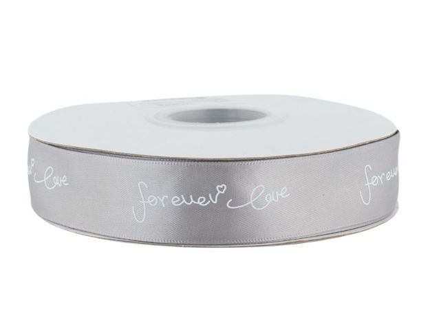 Slika Traka saten forever love 25mm/41,1m srebrna