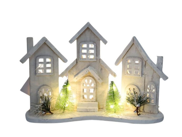 Slika LED kuća 38x11cm h26,5cm 20L 2AA bijela