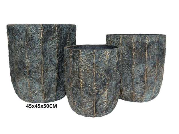 Slika Posuda fiber cement rebrasta 45x45x50cm. Siva/ zlatna