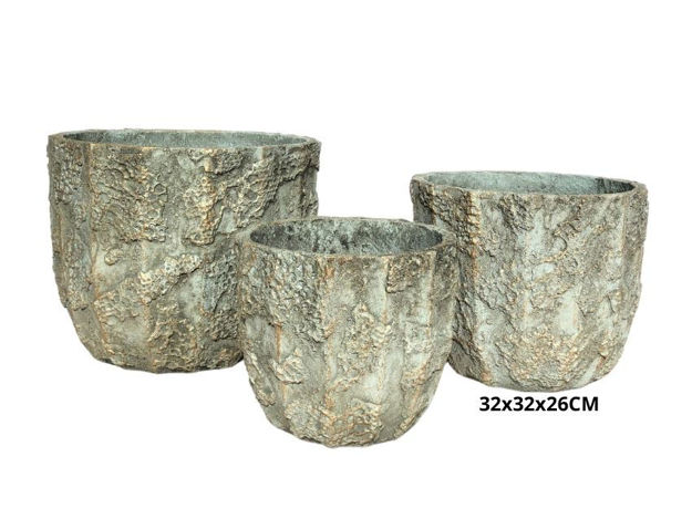 Slika Posuda fiber cement rebrasta 32x32x26cm. Sv.Siva/smeđa