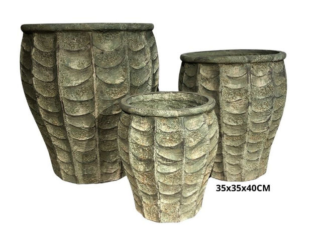 Slika Posuda fiber cement uzorak reljef 35x35x40cm. Sivo zelena