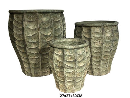 Slika Posuda fiber cement uzorak reljef 27x27x30cm. Sivo zelena