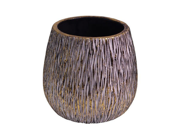 Slika Cement posuda dekorativna 14.5x14.5x14cm; crna/zlatna