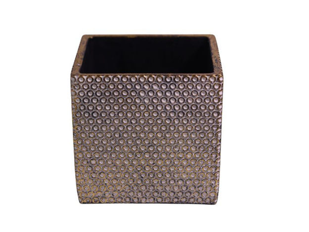 Slika Cement posuda dekorativna 12.5x12.5x12cm; crna/zlatna