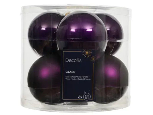 Slika Staklene kuglice d8cm; s/6kom; mat ljubičasta