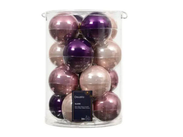 Slika Staklene kuglice d8cm; s/16kom; roza/ljubičasta