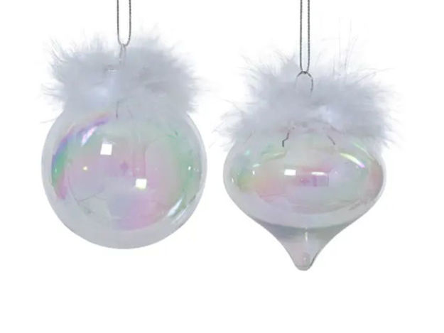 Slika Staklena kuglica s perjem d8cm; transparent