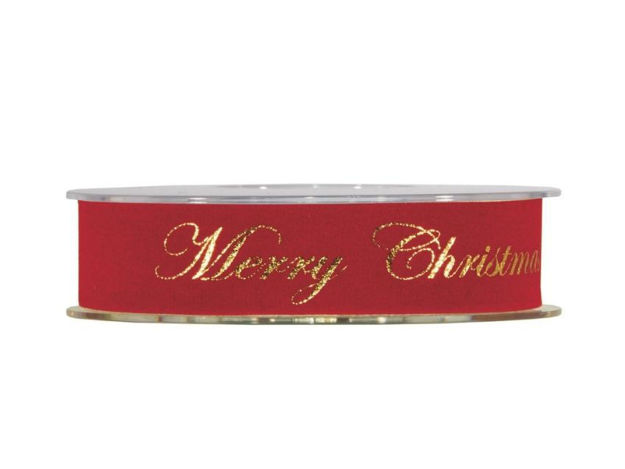 Slika Traka gold merry christmas 25mm x 10mt. Crvena 08