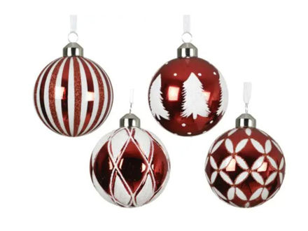 Slika Staklena kuglica d8cm.; crvena/bijela