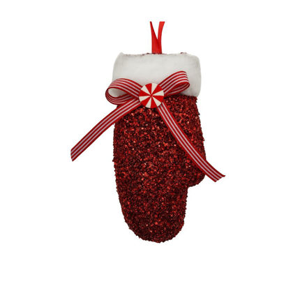 Slika  Dekoracija za bor rukavica 13x7cm; crvena/bijela