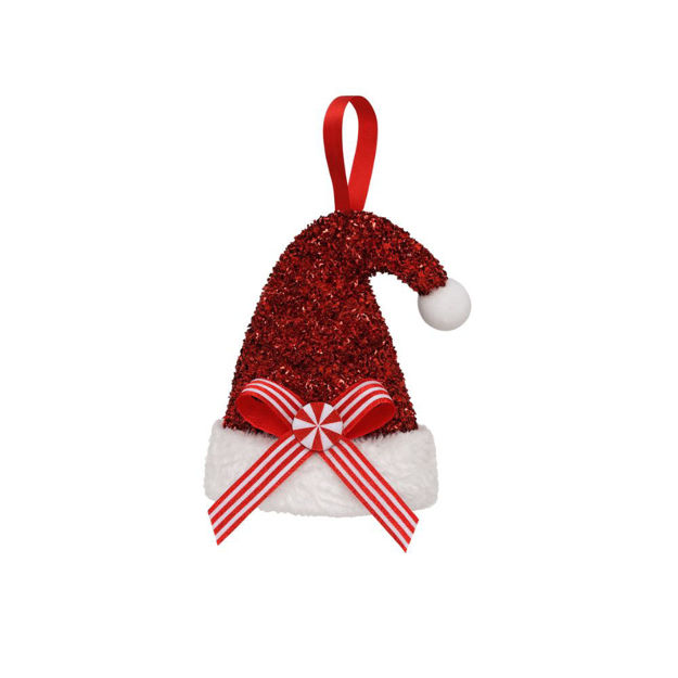 Slika Dekoracija za bor kapa 10x9x7cm; crvena/bijela