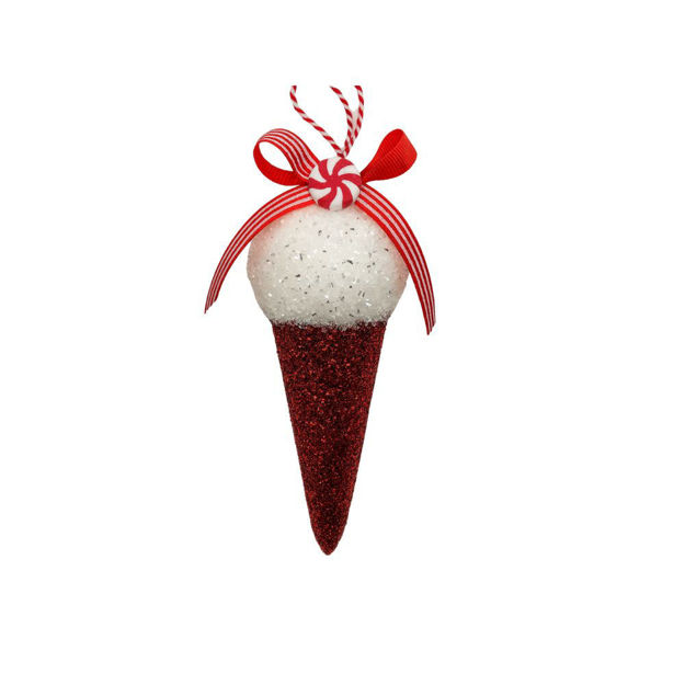 Slika Dekoracija za bor kornet 19x8cm; crvena/bijela