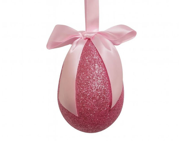 Slika Jaje dekorativno sa satenskom mašnom 10cm; gliter ; roza