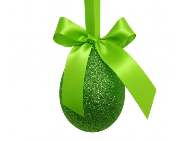 Slika Jaje dekorativno sa satenskom mašnom 10cm; gliter ; zelena