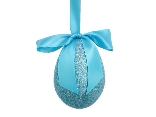 Slika Jaje dekorativno sa satenskom mašnom 10cm; gliter ; plava