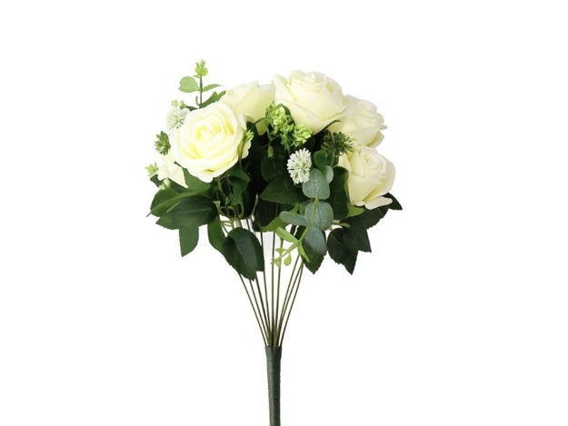 Slika Buket ruža/eukaliptus 46 cm; bijela