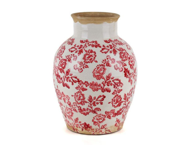 Slika Keramička vaza h27.5 d18cm bijela sa crvenim cvjetovima