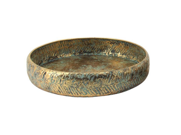 Slika Dekorativna posuda metalna 25.5x7.5cm; zlatna/tirkizna